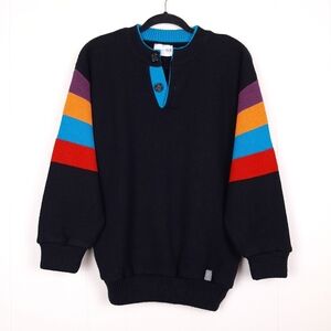 Runox vintage knit henley sweater retro apres ski wool blend color block striped
